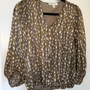 Taupe Printed Button-Front Blouse